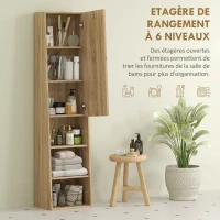 HOMCOM Meuble salle de bain colonne trapézoïdal avec porte miroir, étagère à 6 niveaux, 40 x 30 x 165 cm(m-4)