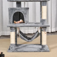 PawHut Katzen Kratzbaum groß 145 cm, Katzenbaum mit Hängematte, Kletterbaum für Katzen, Katzenkratzbaum Höhle Katzenmöbel mit Sisalstämmen, Hellgrau(m-9)