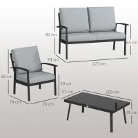 Outsunny Set de Mobilier de Gradina din 4 Piese cu Canapea, 2 Fotolii si Masa de Cafea, 127x74x80 cm, Gri Carbune(m-3)