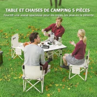 Outsunny Ensemble de meubles de camping 5 pièces table de camping avec 4 chaises pliantes avec poches 95 x 56,5 x 50 cm, blanc(m-4)
