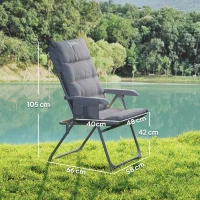 Outsunny Chaise pliante camping avec siège rembourré, dossier haut réglable et poches latérales, gris(m-3)