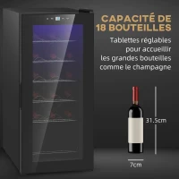 HOMCOM Cave à vin 18 bouteilles 50L haute performance température réglable 5-18° avec lumière LED, noir(m-4)