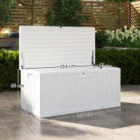 Outsunny Cufăr de Exterior de 140L Impermeabil cu Design Canelat și 2 Pistoane cu Gaz, 140x68x68 cm, Alb(m-3)
