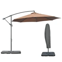 Outsunny Umbrelă Suspendată cu Bază în Cruce, Greutăţi, Manivelă și Protecţie UV, Ø3x2.5 m, Cafeniu(m-11)