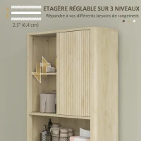 HOMCOM Meuble de rangement au-dessus des toilettes avec porte coulissante, compartiments et étagère réglable, blanc(m-6)