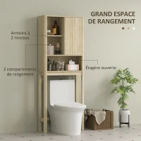 HOMCOM Meuble de rangement au-dessus des toilettes avec porte coulissante, compartiments et étagère réglable, blanc(m-5)