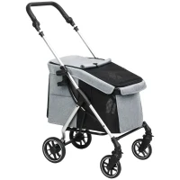 PawHut Cochecito para Mascotas Ligero y Plegable para Perros Pequeños con Ventilación Óptima 80x48,5x106 cm Gris y Plata(m-1)