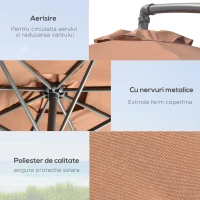 Outsunny Umbrelă Suspendată cu Bază în Cruce, Greutăţi, Manivelă și Protecţie UV, Ø3x2.5 m, Cafeniu(m-6)