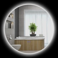 Kleankin Oglinda de Baie Rotunda cu Lumina LED in 3 Culori si intrerupatoare Touch, Ø70x3.5 cm, Transparent(m-1)