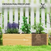 Outsunny Strat de Grădină Înălțat și Adânc cu 3 Zone de Creștere și Strat de Protecție, 140x60x40 cm, Lemn Natural(m-5)