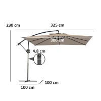 Outsunny Umbrelă cu Braț 3x3 m cu Acoperire Reglabilă și Bază în formă de Cruce, din Metal și Poliester, culoare Kaki(m-3)