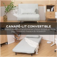 HOMCOM Canapé-lit 1 place avec dossier réglable, coussin inclus et pieds pliables charge 350 kg blanc(m-4)