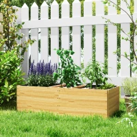 Outsunny Strat de Grădină Înălțat și Adânc cu 3 Zone de Creștere și Strat de Protecție, 140x60x40 cm, Lemn Natural(m-9)