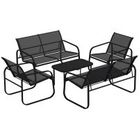Outsunny Set de Grădină cu 2 Canapele cu 2 Locuri, 2 Fotolii și o Măsuță de Cafea cu Blat din Sticlă, Negru(m-11)