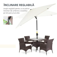 Outsunny Umbrelă dreptunghiulară 2x3 m pliabilă și reglabilă cu manivelă, din aluminiu și poliester, crem alb(m-4)