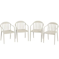 Outsunny Set 4 Scaune de Grădină Stivuibile cu Spătar și Brațe, Rezistente la Raze UV și Impermeabile, 57x54x78 cm, Alb(m-11)