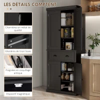 HOMCOM Armoire de cuisine buffet cuisine multi-rangements étagères réglables 4 portes et grand tiroir 76,2 x 40,2 x 183 cm noir(m-7)