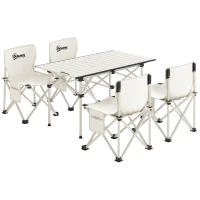 Outsunny Ensemble de meubles de camping 5 pièces table de camping avec 4 chaises pliantes avec poches 95 x 56,5 x 50 cm, blanc(m-11)