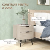 HOMCOM Set de 2 Noptiere cu 2 Sertare pentru Dormitor sau Camera de Zi, 40x40x50 cm, Lemn Natural(m-6)