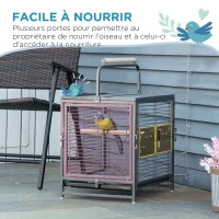 PawHut Cage de transport en acier pour perroquets, cage à oiseaux avec 2 bols en acier inoxydable, 2 perchoirs, plateau, noir(m-5)