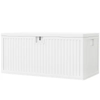 Outsunny Cufăr de Exterior de 140L Impermeabil cu Design Canelat și 2 Pistoane cu Gaz, 140x68x68 cm, Alb(m-10)