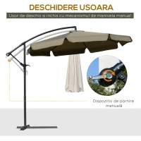 Outsunny Umbrela Suspendată cu Copertină Reglabilă, Bază în Cruce, Orificii de Ventilaţie şi Manivelă, 2.7x2.7 m, Cafeniu(m-4)