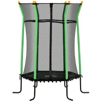 HOMCOM Trambulină Elastică pentru Copii 3-10 Ani cu Intrare cu Fermoar și Bare Căptușite, Ø163.5x190 cm, Verde(m-11)