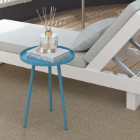 Outsunny Table basse de jardin ronde, table d'appoint extérieur avec bord rond en acier, dim. Ø40 x 50H cm bleu(m-8)