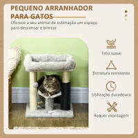 PawHut Arranhador para Gatos com 2 Postes de Arranhar Cama Plataforma em U e Escova Bola Suspensa 40x40x48 cm Cinza(m-4)