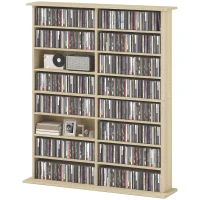 HOMCOM Rangements pour CD et DVD avec 16 compartiments et 12 étagères réglables capacité max. 720 CD/396 DVD et Blu-ray naturel(m-1)