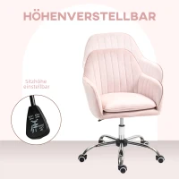 HOMCOM Regulowane Krzesło Biurowe Obrotowe do Domowego Biura z Oparciem i Podłokietnikami Różowe(m-6)