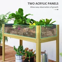 Outsunny Strat Înălțat de Grădină din Lemn cu Panouri din Acril și Orificii de Drenaj, 110x50x80 cm, Lemn Natural(m-5)