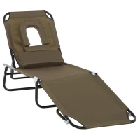 Outsunny Sonnenliege klappbar Gartenliege mit Kopfkissen Liegestuhl mit 4-Fach verstellbare Rückenlehne Campingliege Gesichtsöffnung bis 120kg belastbar für Garten, Balkon und Pool Braun(m-15)