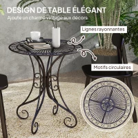 Outsunny Table de jardin ronde Ø 85 cm, table de terrasse cadre en métal, charge de 50 kg, pour intérieur et extérieur, marron(m-6)