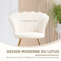 HOMCOM Fauteuil coquillage chaise coiffeuse fauteuil en velours fauteuil de salon avec pieds en acier 69 x 64 x 80 cm crème(m-6)