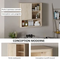 HOMCOM Armoire murale salle de bain avec étagères réglables, porte coulissante et étagères ouvertes, bois naturel(m-6)