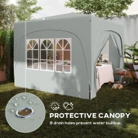 Outsunny Pavilion Pliabil cu Ferestre Laterale și Geantă de Transport, 300x300x273 cm, Gri Deschis(m-6)