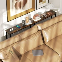 HOMCOM Smukły Stolik Konsola z Ładownicą, Styl Industrialny, Stelaż ze Stali, Brązowy(m-6)