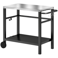 Outsunny Desserte plancha extérieure avec plan de travail, chariot de barbecue avec étagère crochets 102x50x81cm, gris charbon