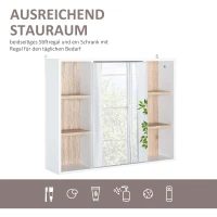 HOMCOM Spiegelschrank Badschrank Hängeschrank Badmöbel Wandschrank Mehrzweckschrank, Spanplatte+MDF, Weiß + Natur 60 x 14,5 x 49,4 cm(m-4)