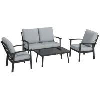Outsunny Set de Mobilier de Gradina din 4 Piese cu Canapea, 2 Fotolii si Masa de Cafea, 127x74x80 cm, Gri Carbune(m-11)