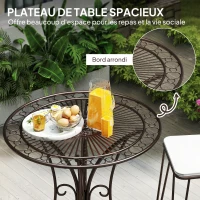 Outsunny Table de jardin ronde Ø 85 cm, table de terrasse cadre en métal, charge de 50 kg, pour intérieur et extérieur, marron(m-4)