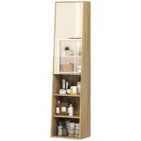 HOMCOM Meuble salle de bain colonne trapézoïdal avec porte miroir, étagère à 6 niveaux, 40 x 30 x 165 cm(m-1)
