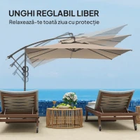 Outsunny Umbrelă cu Braț 3x3 m cu Acoperire Reglabilă și Bază în formă de Cruce, din Metal și Poliester, culoare Kaki(m-6)