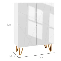 HOMCOM Pantofar Îngust cu Balamale cu Închidere Lentă și Rafturi Reglabile, 95x72x31,5 cm, Alb(m-3)