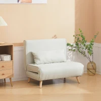 HOMCOM Einzelsofa Schlafsofa Sofabett Klappsofa verstellbar Rückenlehne Liege nordisch skandinavisch 25D Schaumstoff Haus Leinenimitat Tannenholz Cremeweiß 94 x 78 x 80 cm(m-2)