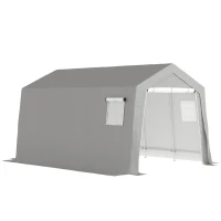 Outsunny Abri de Rangement Extérieur 3 x 4,5 m, tente de stockage étanche et anti-UV, porte enroulable, fenêtres, gris(m-11)