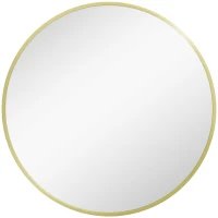 HOMCOM Espelho Casa de Banho Redondo Ø70 cm Espelho de Parede com Estrutura de Alumínio e Gancho para Sala Entrada Corredor Dourado(m-1)