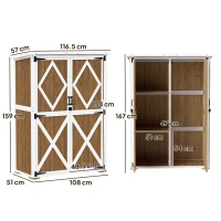 Outsunny Căsuță de Grădină cu 2 Rafturi, 2 Uși cu Încuietoare și Picioare Reglabile, 116.5x57x159/167 cm, Maro și Alb(m-3)