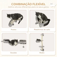 PawHut Conjunto de Prateleiras para Gatos de 4 Peças com Rede Postes de Arranhar Escada e Plataformas Cinzento(m-5)
